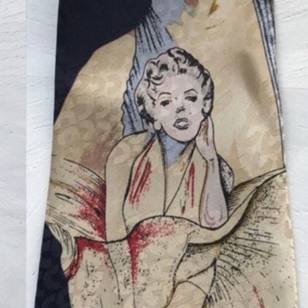 Vintage FloRence Silk Artistic Black and Cream Tie - Picture 5 of 5